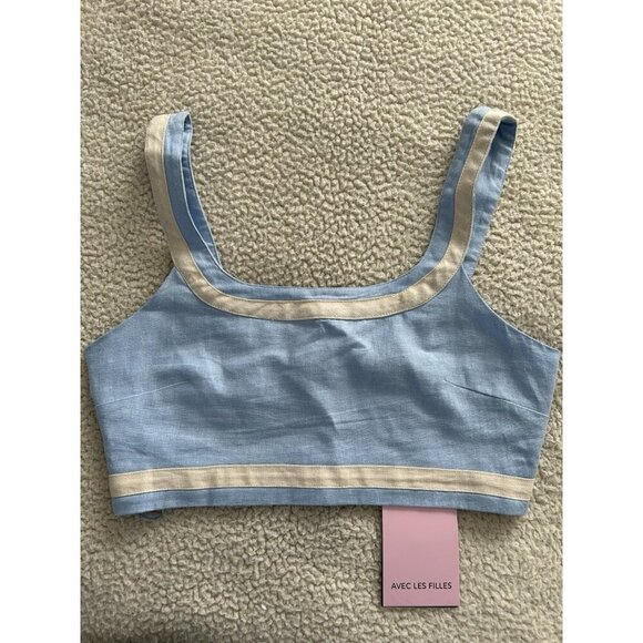 Avec Les Filles Linen Blend Crop Tank Top Ice Blue Size S - Picture 4 of 8